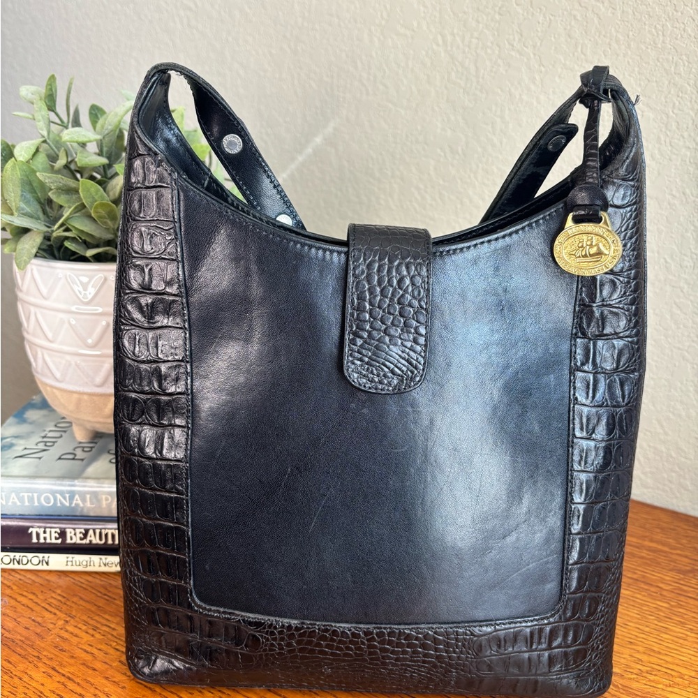 Brahmin Black Croc Embossed Leather Bag